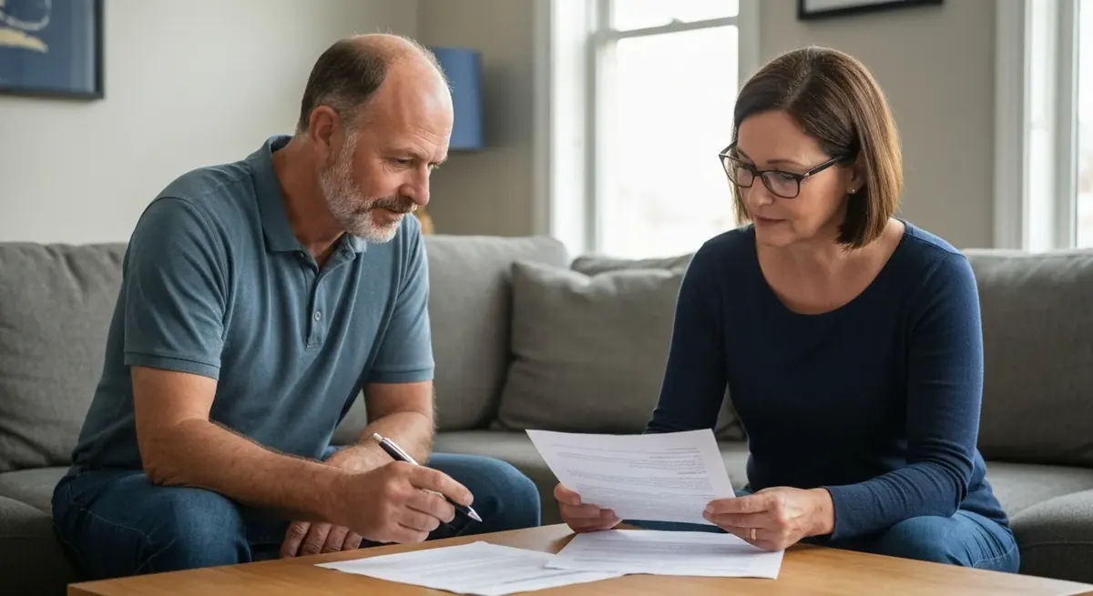 Veteran and family reviewing life insurance documents, considering SGLI and VGLI options.